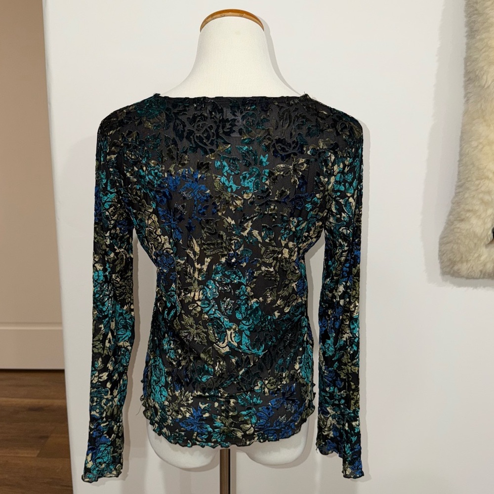 Coldwater Creek Long Sleeve Top Size XS S M Crinkly Blue Aqua Gold - Picture 2 of 5